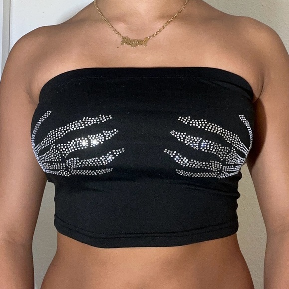 Black Strapless Tube Top with Silver Accents - Picture 1 of 2